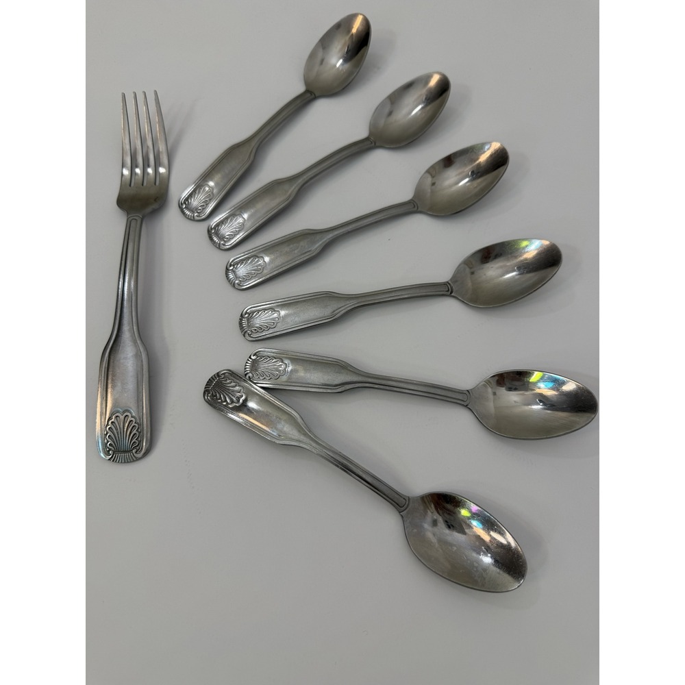 Vintage Edward Don DON13 Flatware Set 6 Spoons 1 Fork Commercial Shell Pattern